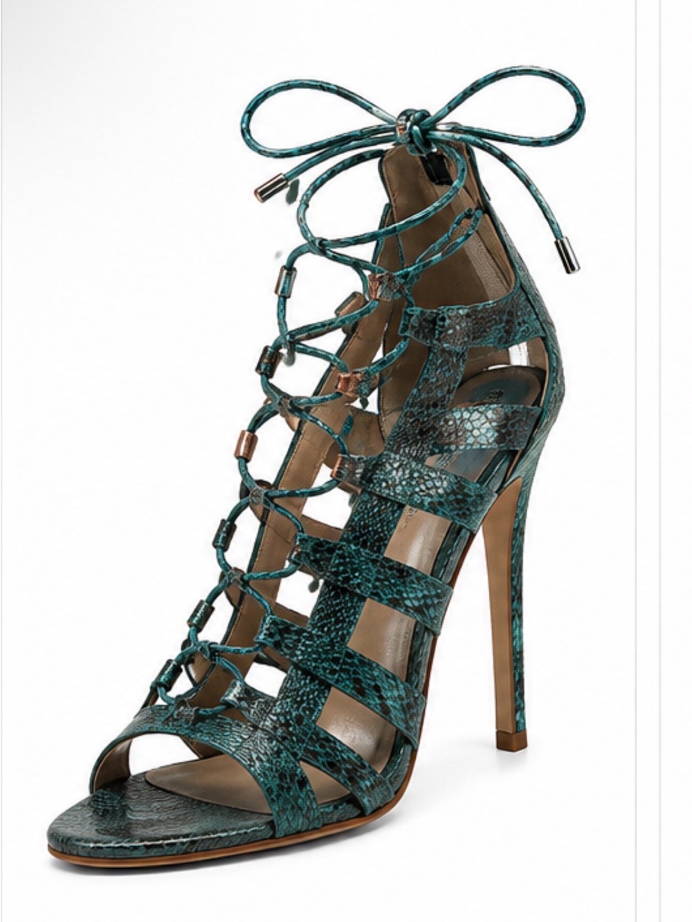 Women's Strappy Lace-Up High Heel Sandals - Teal Green